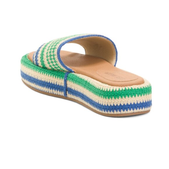 💚🔹️Steve Madden🔹️ Beach Woven Green Multi Striped Platform Sandals - Picture 2 of 2